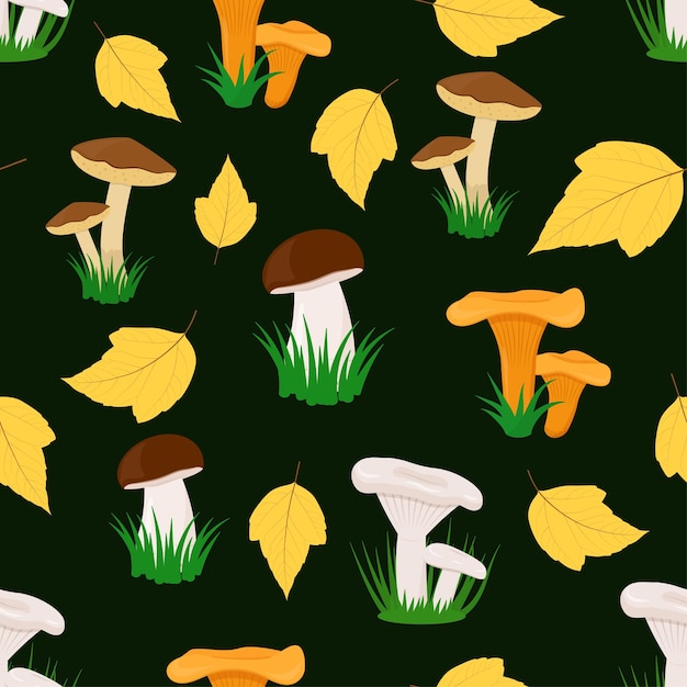 Forest mushrooms autumn vector seamless pattern