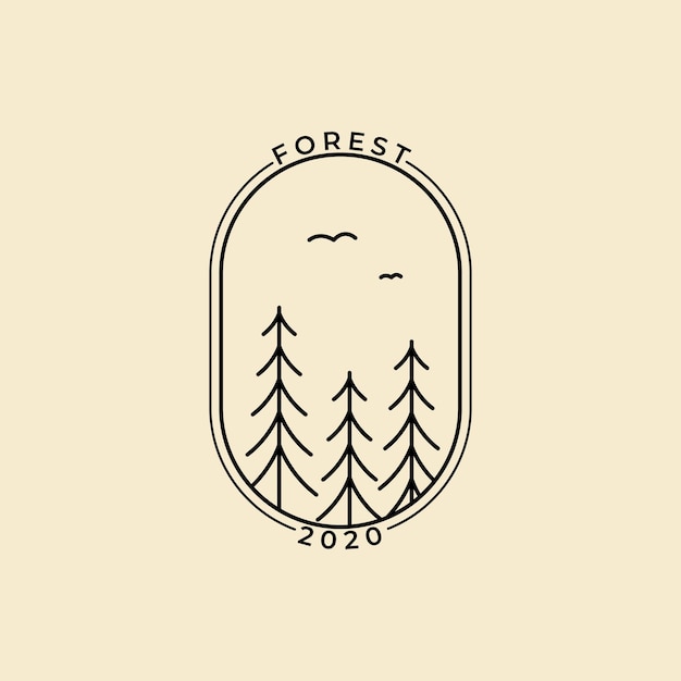 Vector forest pine line art badge logo design template