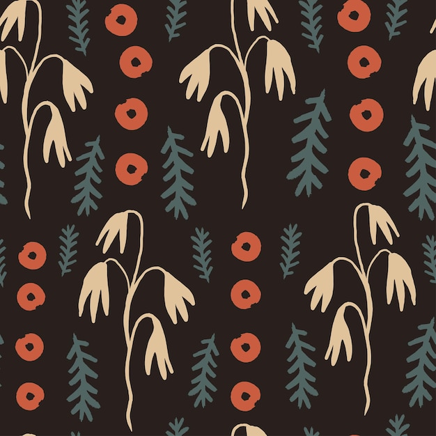 Vector forest plants hand drawn doodle pattern