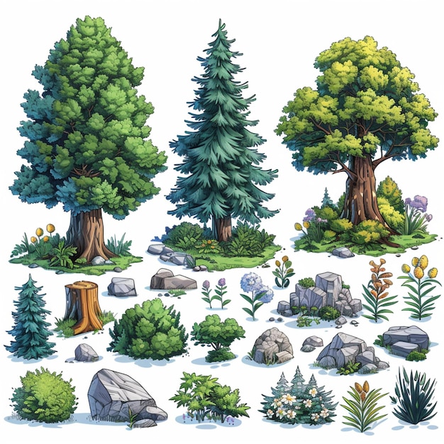 Vector forest plants set trees vector