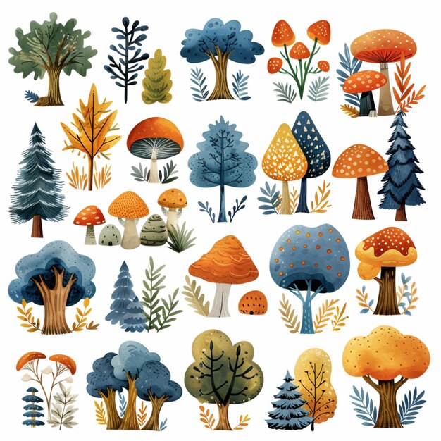 Vector forest plants set trees vector