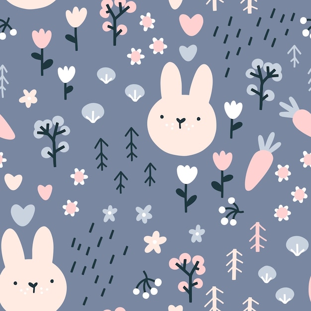 Forest rabbit seamless pattern.