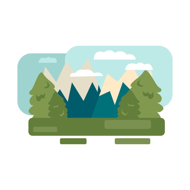 森シーン フラット アイコン キャンプ コレクションから色付きのベクトル要素 web デザイン テンプレートとインフォ グラフィックの創造的な森シーン アイコン