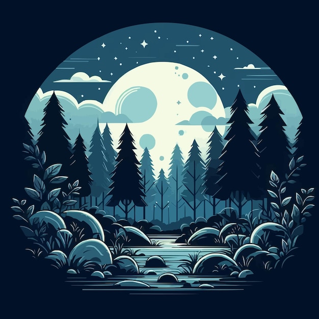 лесная сцена с луной и деревьями
