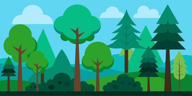 Vector forest scene with various forest trees vector illustration