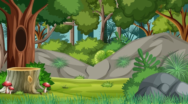 Vector forest scene with various forest trees