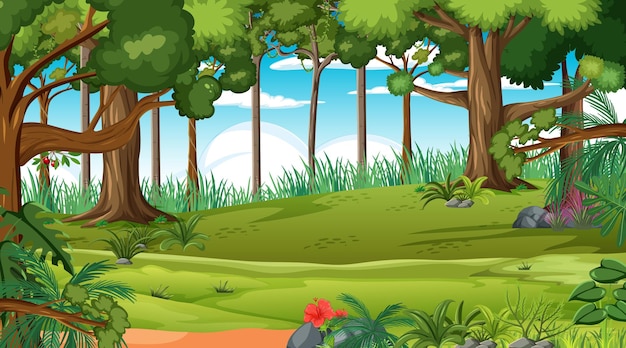 Vector forest scene with various forest trees