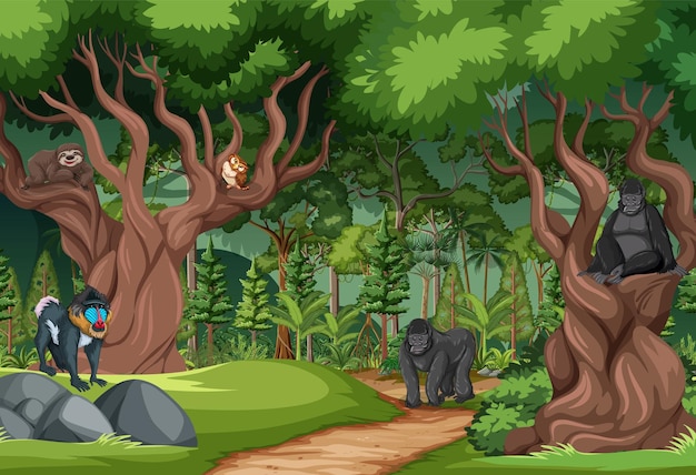 Forest scene with wild animals