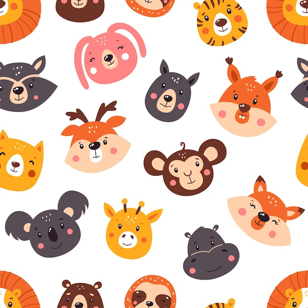 Forest seamless pattern with cute animals. pattern.