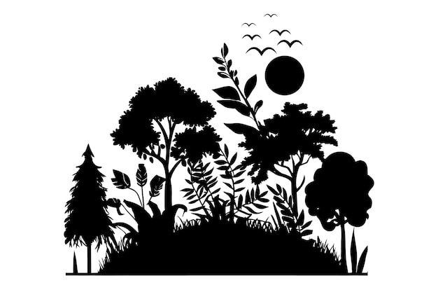 Vettore illustrazione della silhouette della foresta clipart della silhouette della natura silhouette del paesaggio della natura natura all'aperto