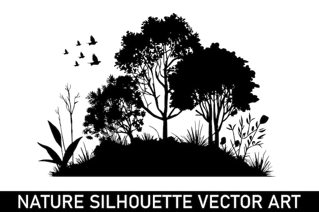 Vettore illustrazione della silhouette della foresta clipart della silhouette della natura silhouette del paesaggio della natura natura all'aperto