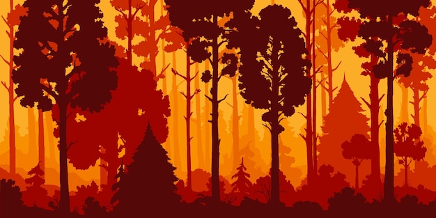 Vector forest silhouette trees landscape background