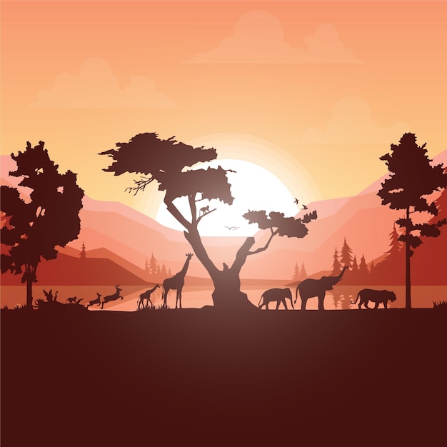 Forest silhouettes vector background Natural vector illustration