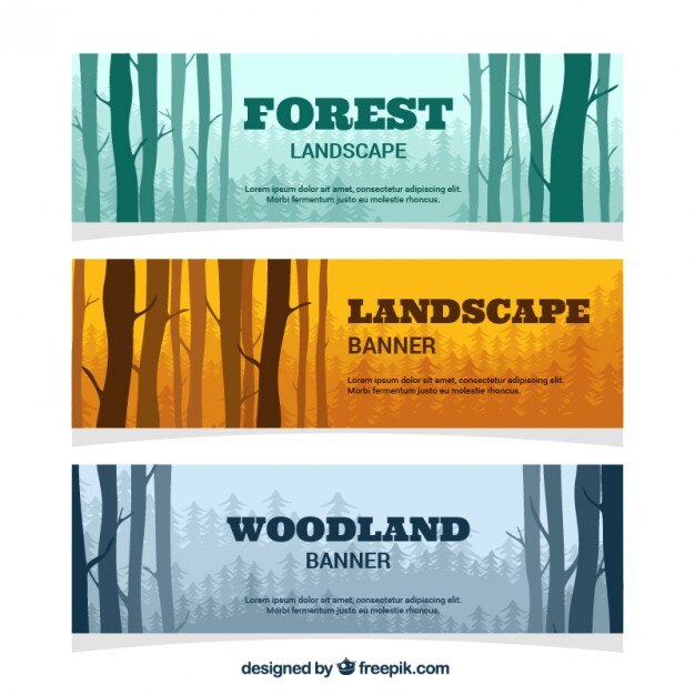 Vector forest silhouttes banners set