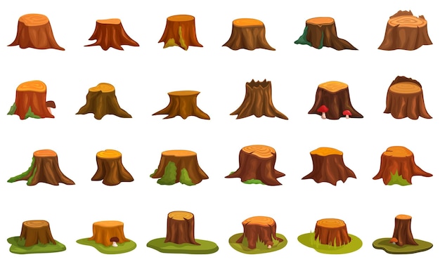 Forest stump icons set cartoon vector Bomen snijden