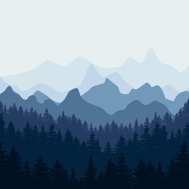 Vector forest trees mountains background