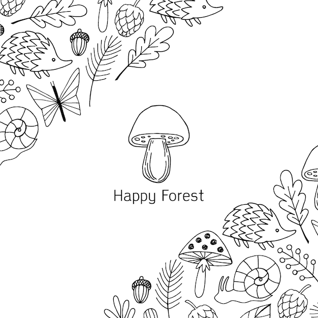 Forest  vector illustration vertical banner.  forest animals card.