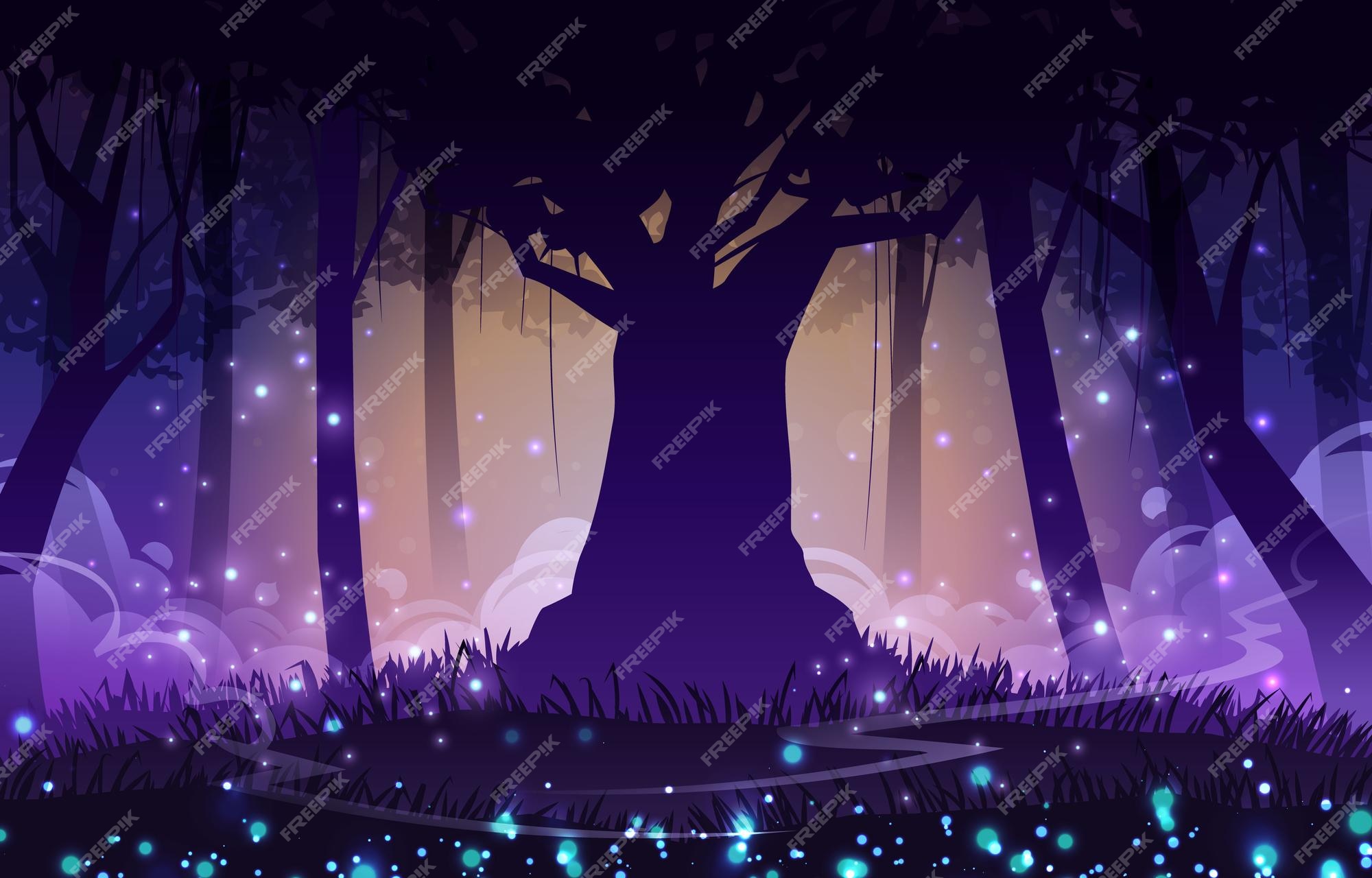 Premium Vector | Forest wallpaper at night