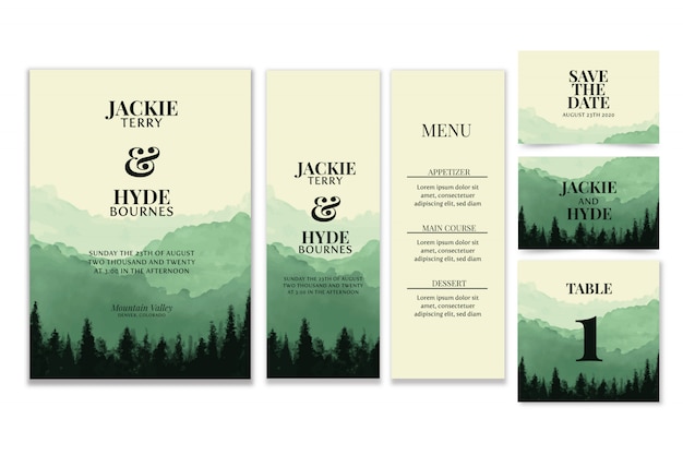 Forest watercolor wedding stationery