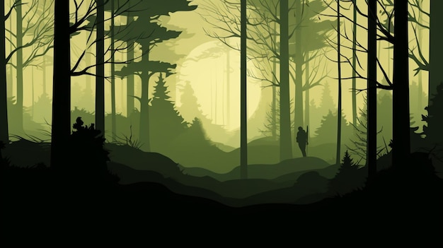 Vector a forest with a man walking through it and a forest with a forest in the background
