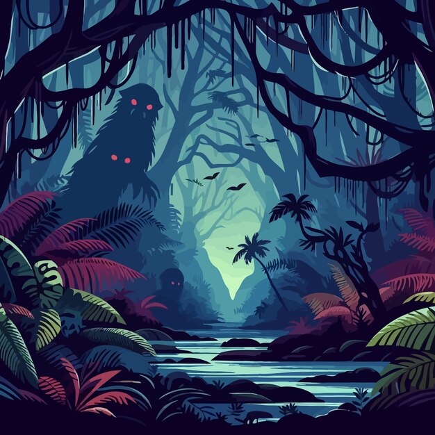 Vector a forest with a river and a forest with a waterfall and a forest scene