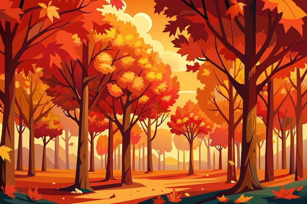 Vector a forest with trees in autumn colors