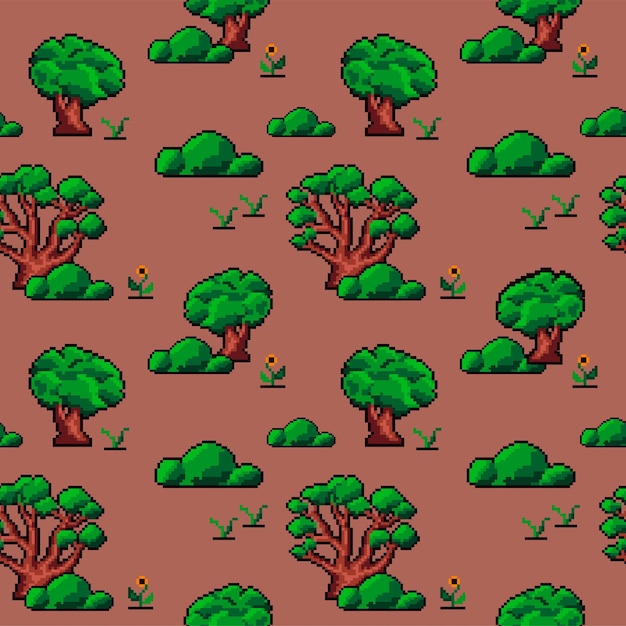 Foresta o boschi con alberi e cespugli pixel art