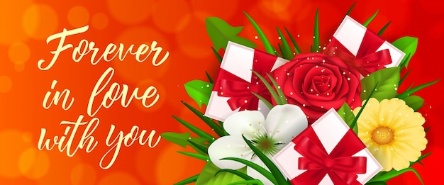 Forever in love festive banner with gifts