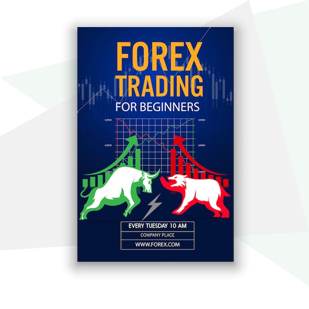 Vector forex trading poster fighting bull bear chart elements decor