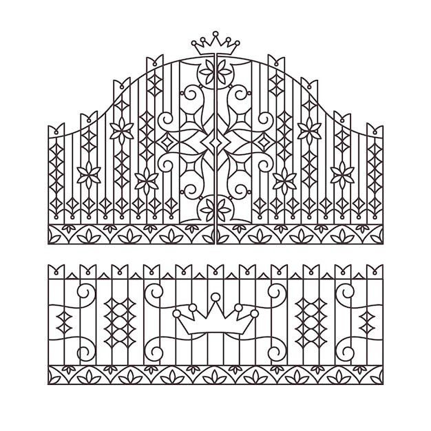 Кованые ворота и забор дизайн иллюстрации