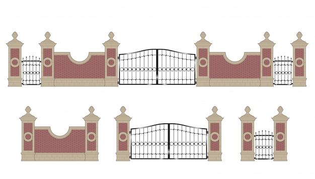 Vector forged iron gate with pillars