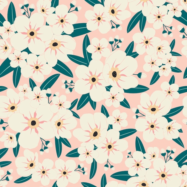Vector forget me not flower seamless pattern in blue background