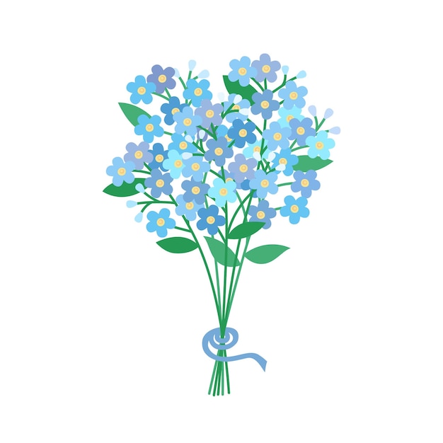 Bouquet forgetmenots isolato non ti scordar di me fiori blu su sfondo bianco elemento di design floreale carino illustrazione vettoriale piatta