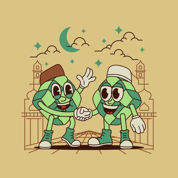 Vector forgiving each other on eid mubarak with ketupat mascot