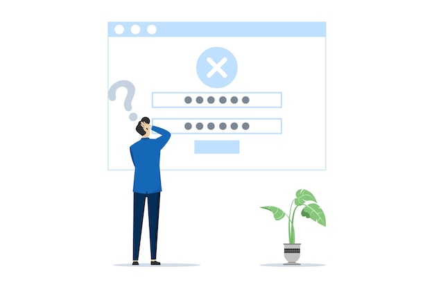 forgot password and username concept with confused businessman forgot password illustration