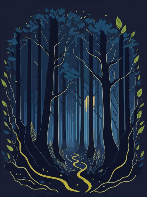 Vector forgotten woods dark mystery dusk descends beauty lost in darkness