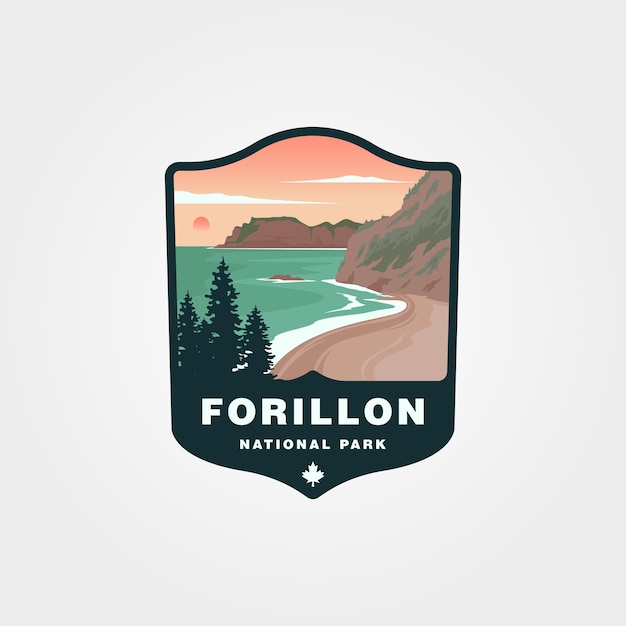 Forillon national park canada vector illustratie ontwerp zeezicht met zonsondergang bij forillon national park view