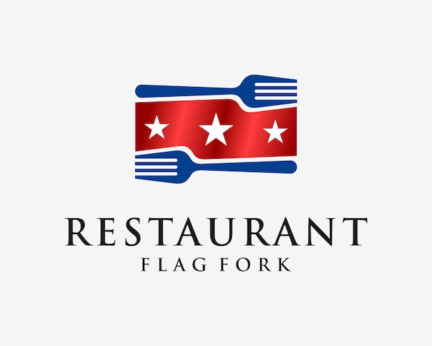 Fork dining restaurant kitchen flatware food star spark flag patriotic american vector logo design