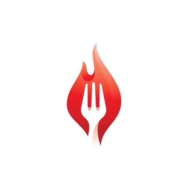 Fork and hot fire flame logo