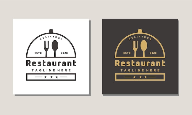 Forchetta coltello da pranzo cibo ristorante logo design vettoriale