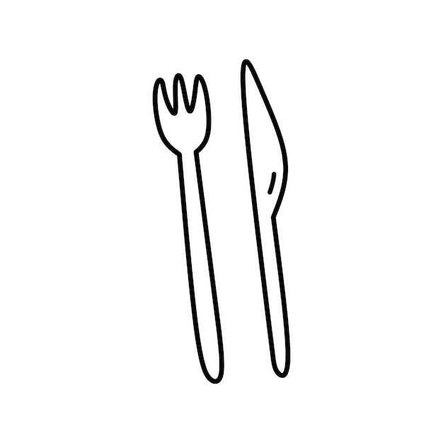 Fork and knife isolated on white background Cutlery hand drawn illustration in doodle style