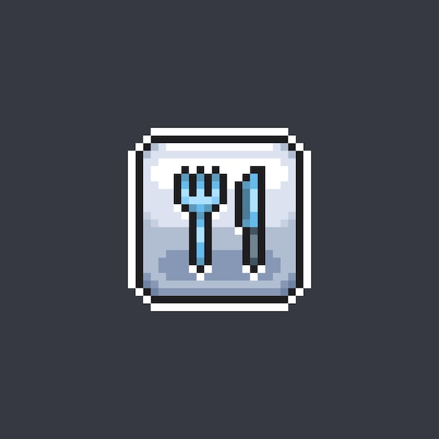 fork and knife sign in pixel art style