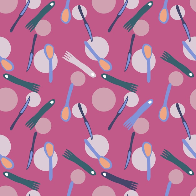 Vector fork, knife, spoon hand draw seamless pattern