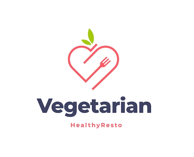 Vector fork and love shape logo icon design for restaurant logo template