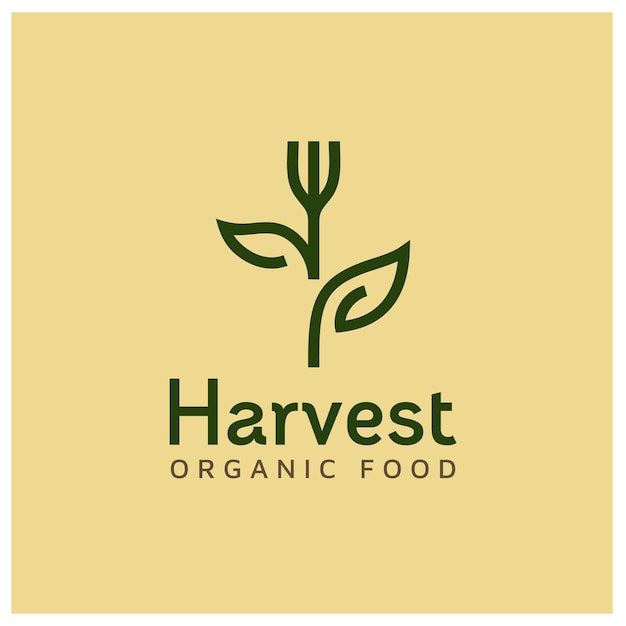 Forcella pianta foglia fiore raccolto sano cibo vegano biologico logo design ispirazione Vettore Premium