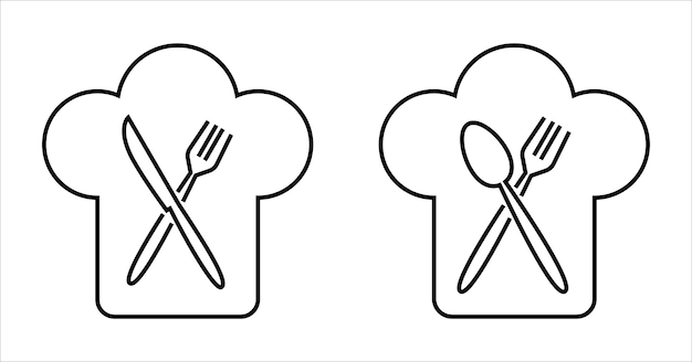 Логотип вилки, ложки, ножа с иконой шляпы шеф-повара