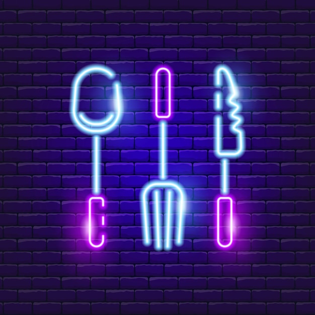 fork spoon and knife neon icon glowing vector illustration icon for mobile web and menu design serving concept