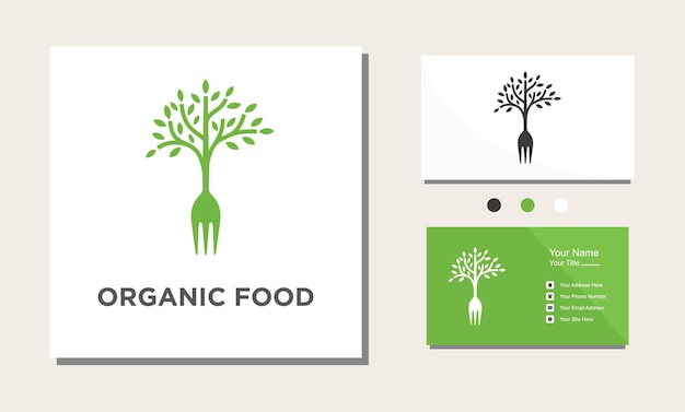 Fork tree organic food fresh logo design for restaurant