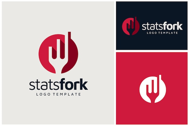 Fork with Statistic Chart Bar Diagram Logo design for Food Restaurant Marketing Business logo design