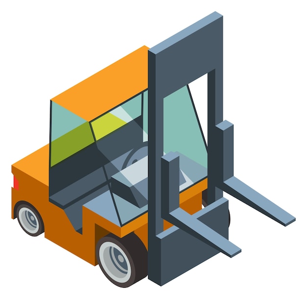 Vettore icona isometrica del carrello elevatore caricatore di carico servizio di magazzino